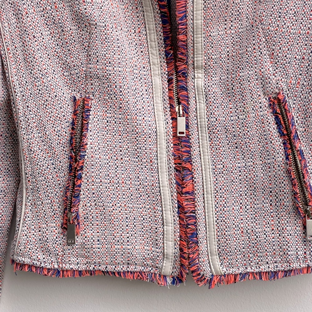 Zara Neon Orange/Blue Zip-up Tweed boucle jacket - Picture 6 of 8
